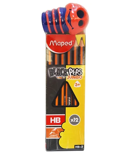 Maped Jumbo Triangular HB Pencil with Croc Croc Sharpener - 13 Pieces