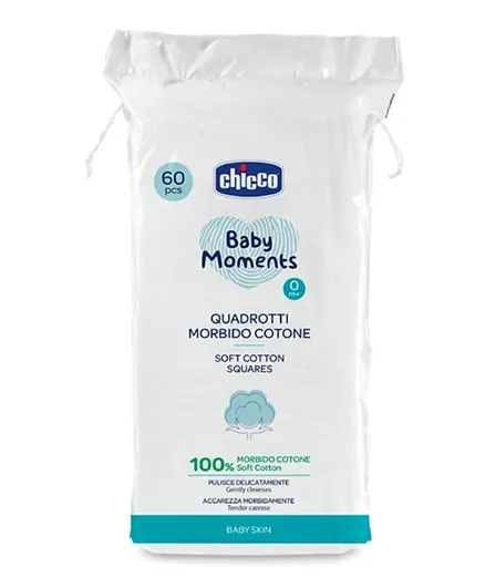 Chicco Baby Moments Soft Cotton Squares for Baby Skin - 60 Pieces