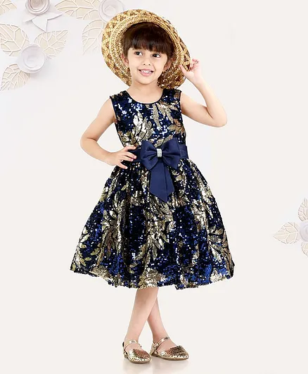 Mark & Mia Sleeveless Sequin Party Frock Bow Design - Blue