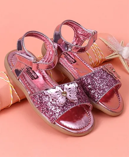 Cute Walk by Babyhug Glitter Party Wear Sandals Butterfly Motif - Pink
