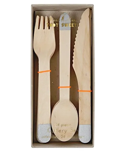 Meri Meri Wooden Cutlery Set Silver - Pack of 24