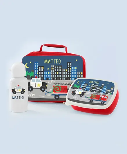 Essmak Emergency Vehicles Personalised Lunch Pack Set Red - 3 Pieces
