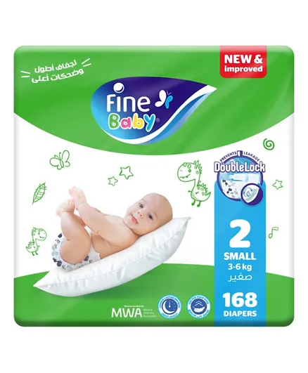 Fine Baby Diapers with Double Lock Leak Barriers Medium Size 2 - 168 Pieces