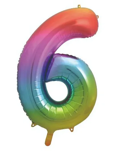 Unique Giant Rainbow Number 6 Foil Balloon Multicolor - 86.36cm