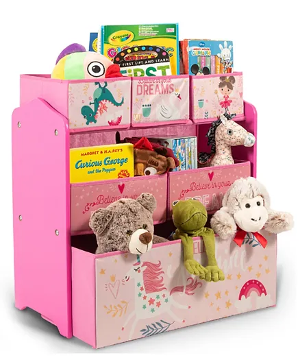 Home Canvas Sunshine Unicorn Design Multi-Bin Toy Organizer with Storage Bins - Pink