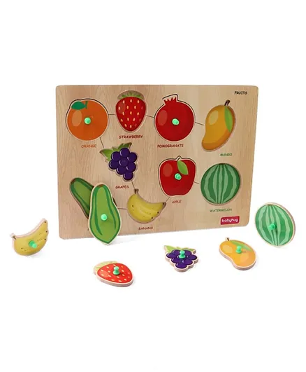 Babyhug Montessori Wooden Fruits Puzzle Multicolour - 9 Pieces