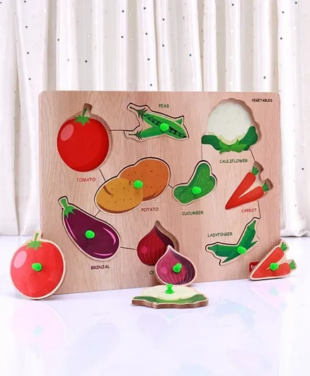 Babyhug Montessori Wooden Vegetables Puzzle Multicolour - 9 Pieces