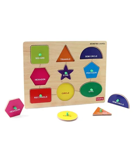 Babyhug Montessori Wooden Shapes Puzzle Multicolour - 9 Pieces