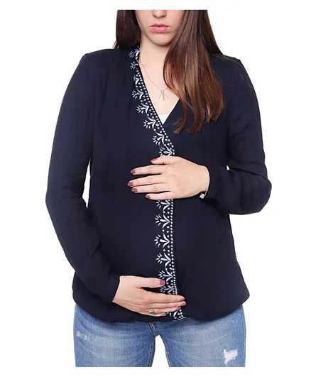 Mums & Bumps Mara Mea Maternity & Nursing Embroidered Blouse - Dark Blue