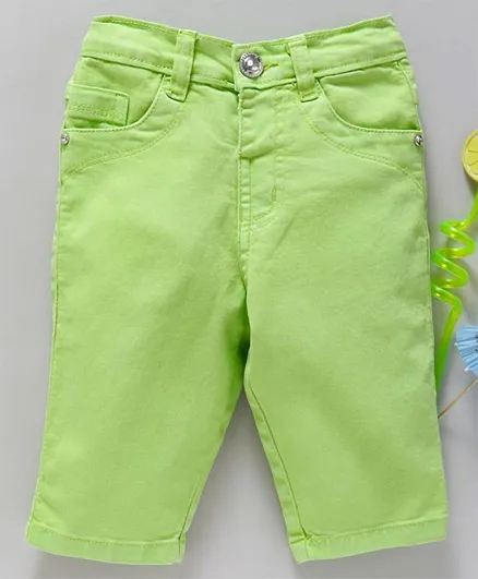 Babyhug Solid Dyed Cotton Twill Capri Pant With Adjustable Elastic Waist - Lime Green