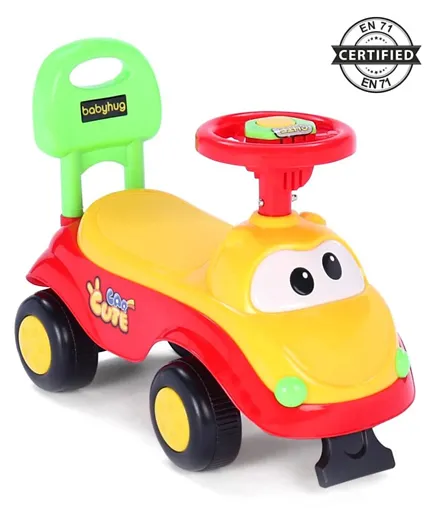 Babyhug Spunk Foot to Floor Manual Ride On Car With Steering Wheel - Yellow Red