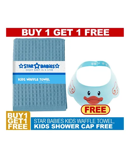 Star Babies Waffle Towel with Shower Cap - Blue