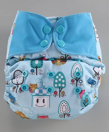 Babyhug Free Size Reusable Cloth Diaper With Insert Multi Print - Blue