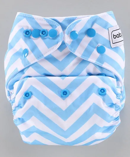 Babyhug Free Size Reusable Chevron Cloth Diaper With Insert - Blue White