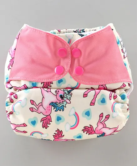 Babyhug Free Size Reusable Cloth Diaper With Insert Unicorn Print - Pink