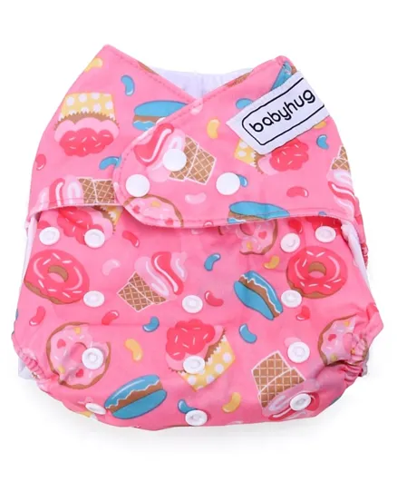Babyhug Free Size Reusable Cloth Diaper With Insert Cupcakes Print - Pink