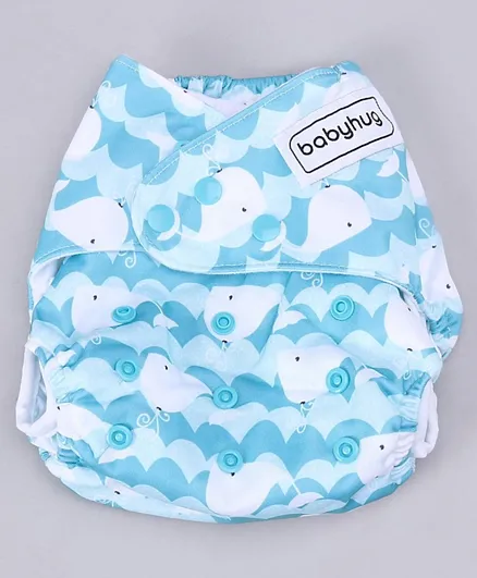 Babyhug Free Size Reusable Cloth Diaper With Insert Whale Print - Blue