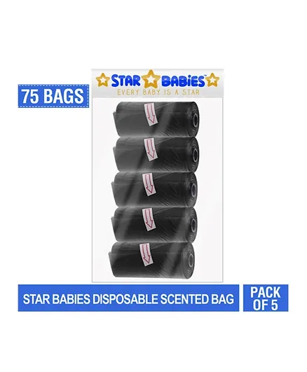 ستار بيبيز حقيبة معطرة سوداء، عبوة من 5 لفافات - 75 كيس