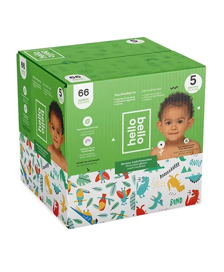 Hello Bello Club Box Diapers Parrots and Dinos Boy Size 5 - 66 Pieces
