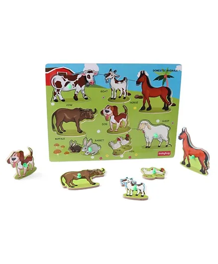 Babyhug Wooden Domestic Animals Puzzle Multicolour - 8 Pieces
