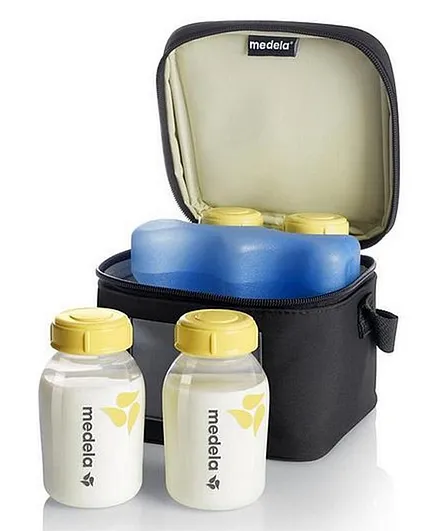 Medela Breast Milk Cooler Contoured Ice Pack Cooler Carrier Bag and Transport Set - Black