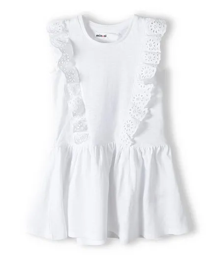 Minoti Broderie Anglaise Frilled Cotton Jersey Dress - White