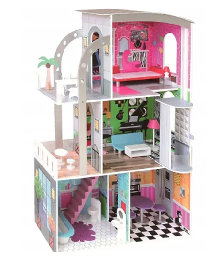 Megastar Retro Style Modern Wooden Dollhouse with Mini Balcony - Pink