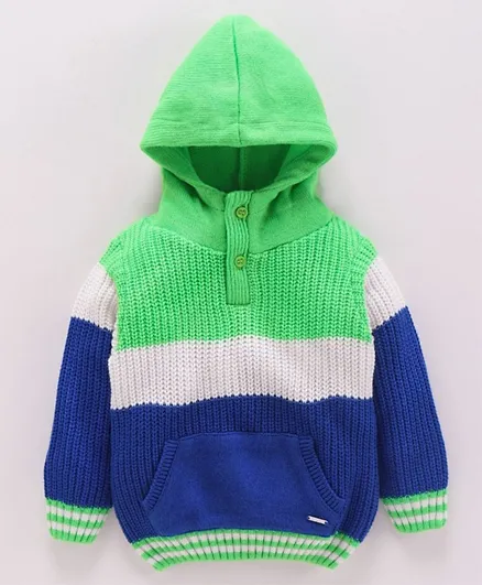 Babyoye Hooded Sweater Striped Pattern - Green Blue