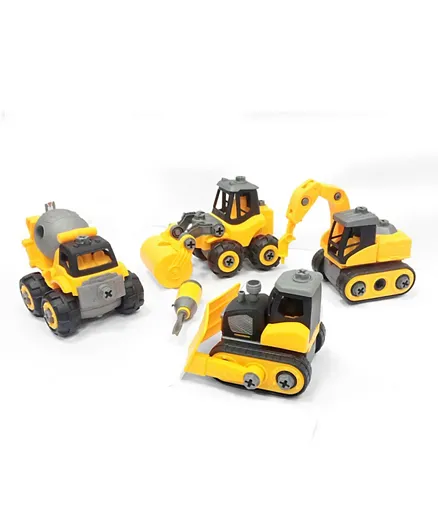Toon Toyz Toy Assembly Construction Vehicles Set Yellow and Black - Pack of 4