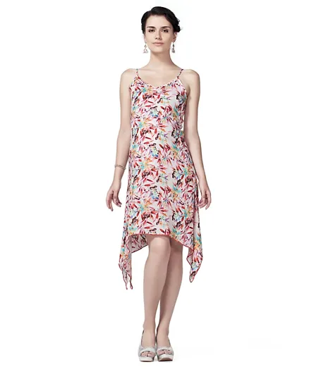 House Of Napius Maternity Printed Midi Dress With Spaghetti Straps - Pink