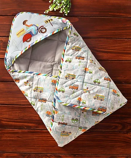 Babyhug Transport Premium Hooded Baby Swaddle Wrapper - Multicolor