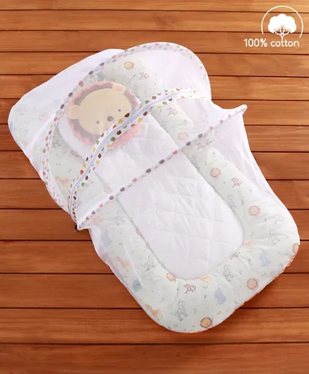 Babyhug Cotton Premium Bedding Set With Mosquito Net Jungle Theme - Multicolor