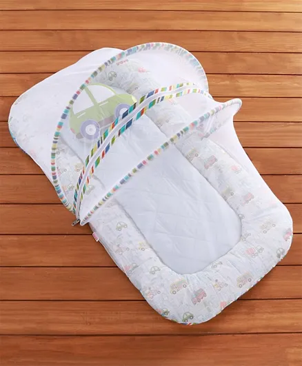 Babyhug Premium Bedding Set With Mosquito Net Transport Theme - Multicolor