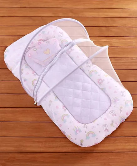 Babyhug Premium Bedding Set With Mosquito Net Princess Theme - Multicolor