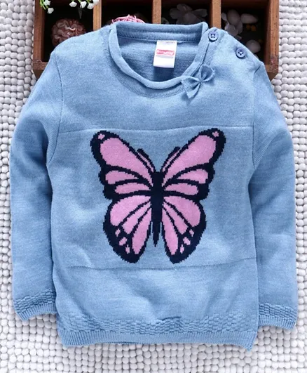 Babyhug Full Sleeves Sweater Butterfly Design - Blue
