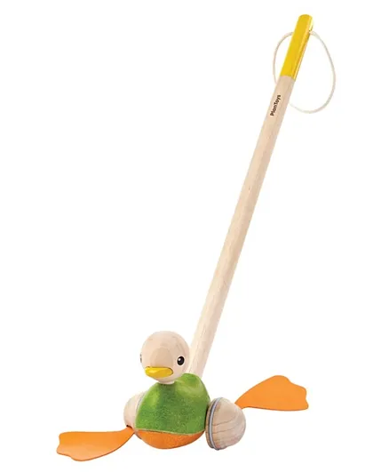 Plan Toys Wooden Push Along Duck - Multicolour