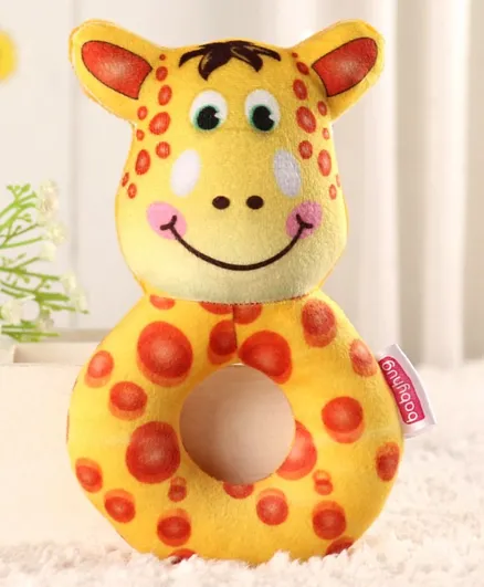 Babyhug Giraffe Face Rattle and Soft Toy Ring  - Yellow