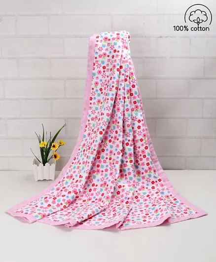 Babyhug Premium 2 Layered Baby Muslin Blanket Floral Print - Pink