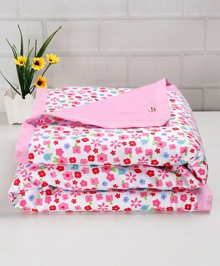 Babyhug Premium 3 Layered Baby Muslin Breathable Blanket Floral Print - Pink