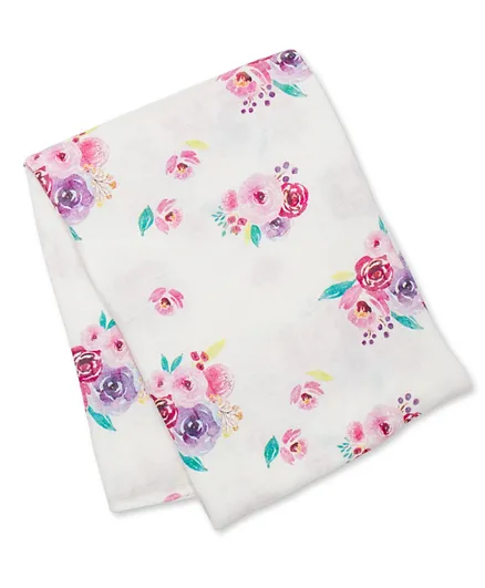 Lulujo Baby Bamboo Swaddle Blanket Posies Floral - White