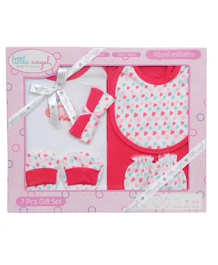 Little Angel Baby Gift Set Heart 7 Pieces For Girls - Pink