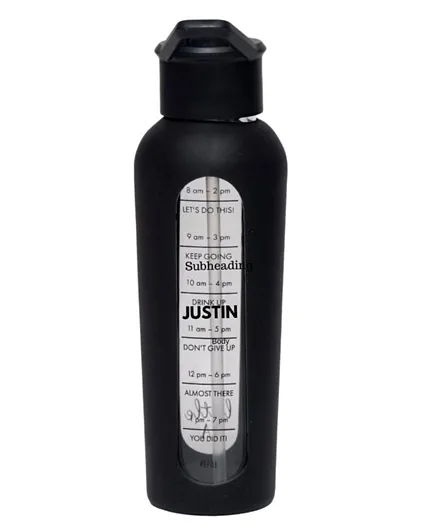 زجاجة ماء زجاجية بتحفيز شخصي من ليتل آي ايه باللون الأسود - 700 مل