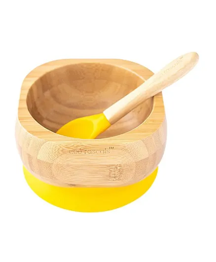 Eco Rascals Bamboo Suction Bowl & Spoon Set - Yellow