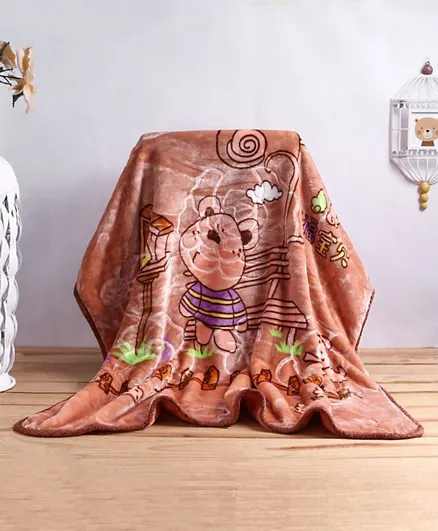 Babyhug Embossed Mink Blanket Bear Print - Light Brown