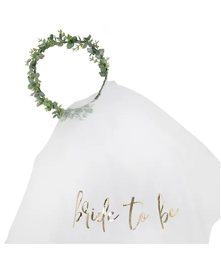 Ginger Ray Eucalyptus Bride To Be Veil - White and Green