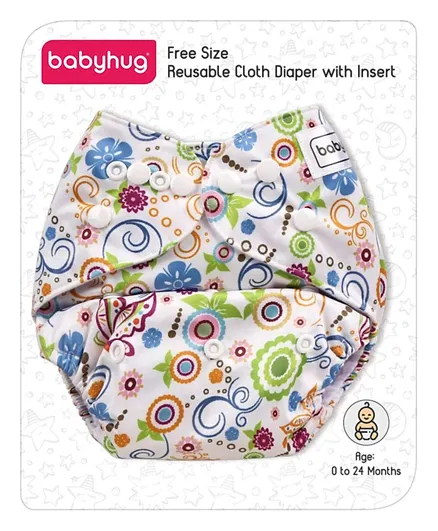 Babyhug Free Size Reusable Cloth Diaper With Insert - White