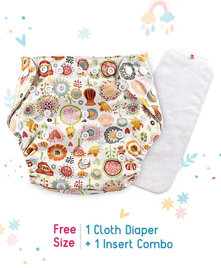 Babyhug Free Size Reusable Cloth Diaper With Insert Floral Print - Multicolor