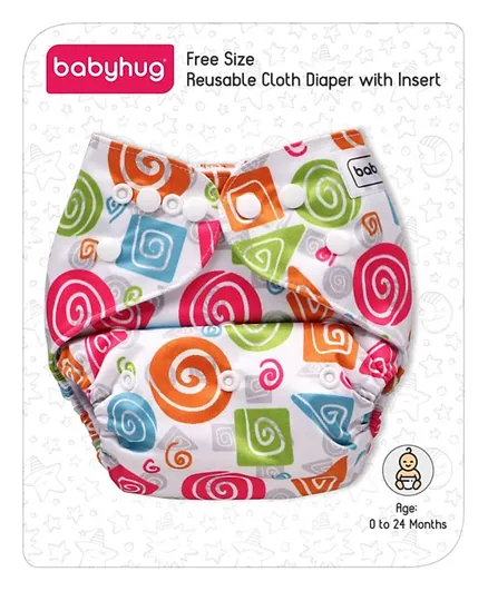 Babyhug Free Size Reusable Cloth Diaper With Insert Spiral Shapes Print - Multicolor