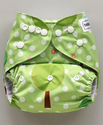 Babyhug Reusable Polka Dot Cloth Diaper With Insert Free Size - Green