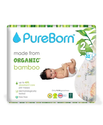 PureBorn Organic Tropic Singles Nappies Size 2 - 32 Pieces